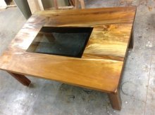 Matai table with glass inlayed Matai table with glass inlayed